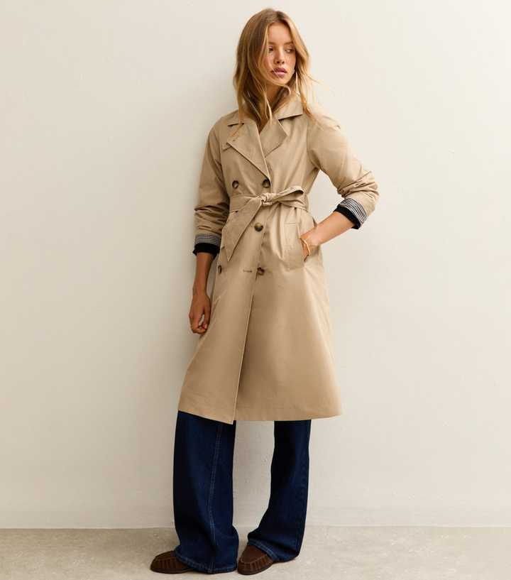 Stone Double Breasted Trench Coat