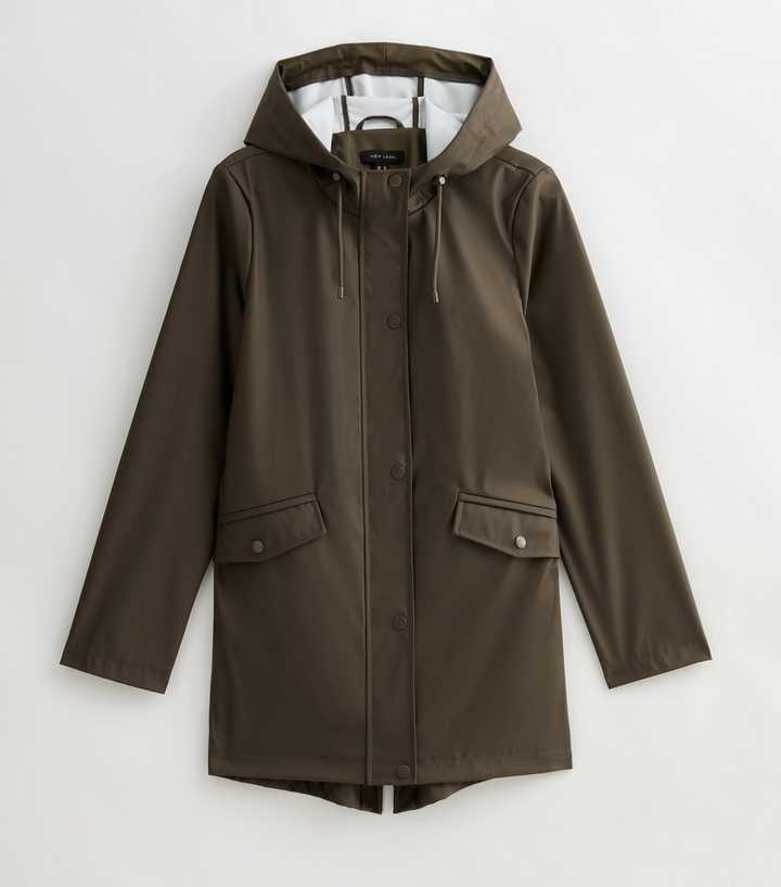 Khaki Green Unlined Shower Resistant Rain Coat New Look