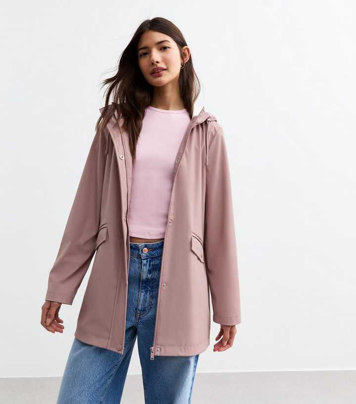 Light Pink Unlined Shower Resistant Rain Coat 