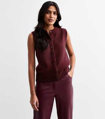 Burgundy Knit Sleeveless Waistcoat