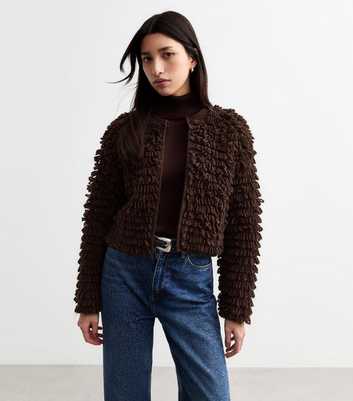 Brown Looped Thread Cardigan