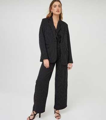 WKNDGIRL Black Pinstripe Tailored Wide Leg Trousers