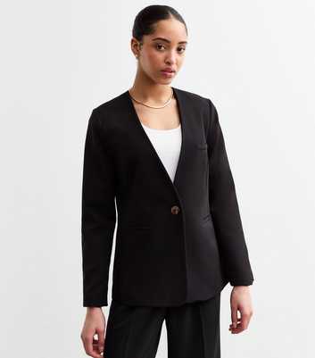 Black Collarless Single Breasted Blazer 