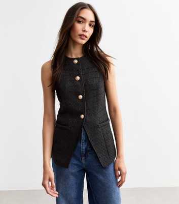 Black Button Up Bouclè Waistcoat