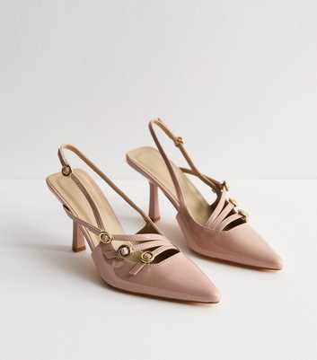 Mink Strappy Patent Slingback Court Shoes