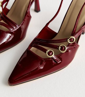 Burgundy Strappy Patent Slingback Court Shoes New Look