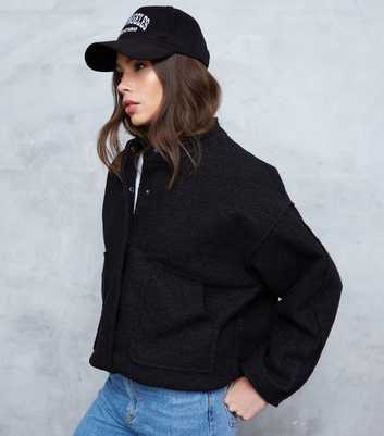 WKNDGIRL Black Textured Oversized Bomber Jacket