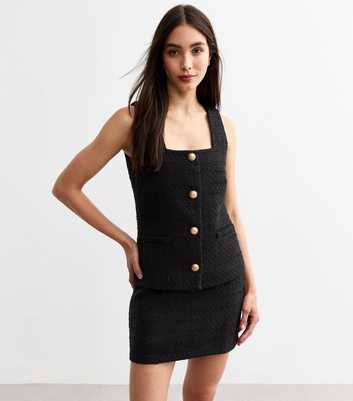 Black Square Neck Bouclé Waistcoat