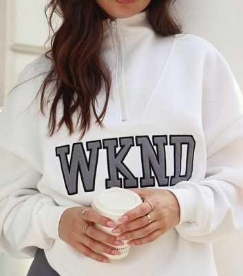 WKNDGIRL Off White Half Zip Logo Sweatshirt