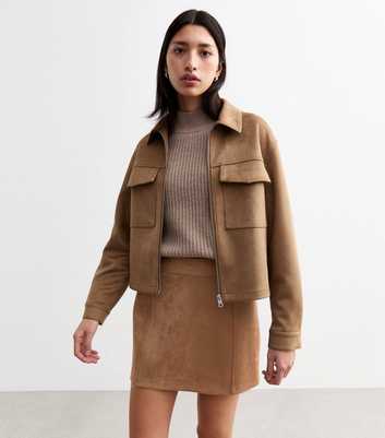 Camel Faux Suede Mini Skirt