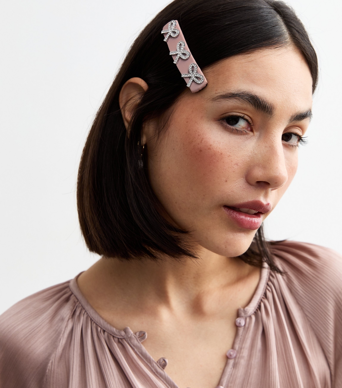 Pink Diamanté Bow Fabric Hair Slide New Look