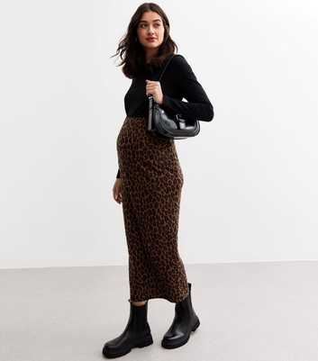 Maternity Brown Leopard Jacquard Midi Skirt