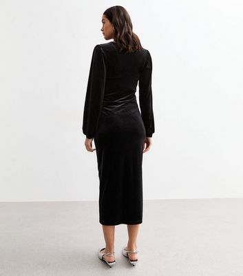 Black velvet midi dress long sleeve online