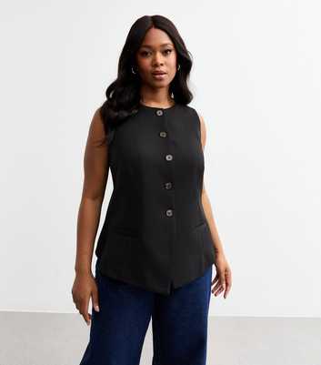 Curves Black Button Up Waistcoat 