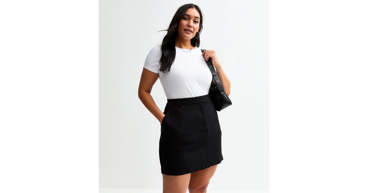 Curves Black Belted A-Line Mini Skirt New Look