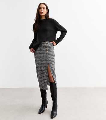 Black Stretch Boucle Midi Skirt