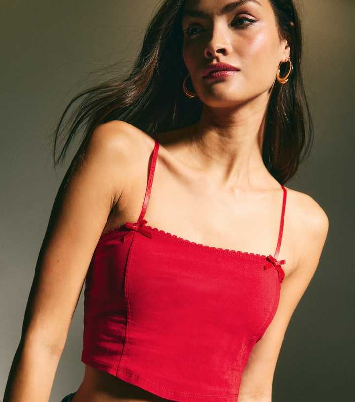 Red Scalloped Crop Corset Top