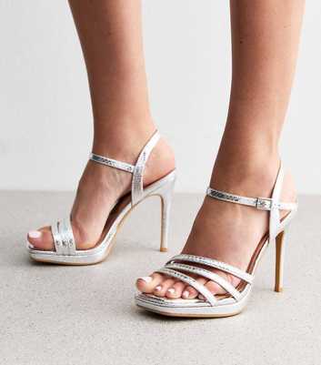 Wide Fit Silver Faux Snakeskin Platform Sandals