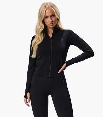 Gym King Black Seamless Zip Top
