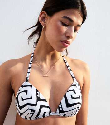 Black Swirl Print Moulded Halterneck Bikini Top