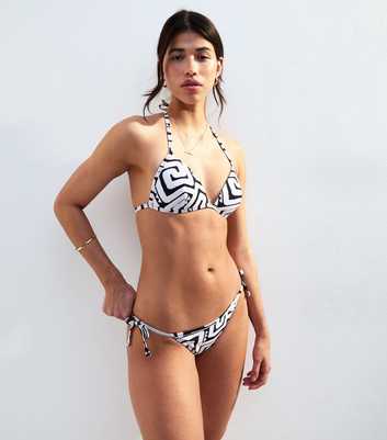 Black Swirl Print Tie Side Bikini Bottoms