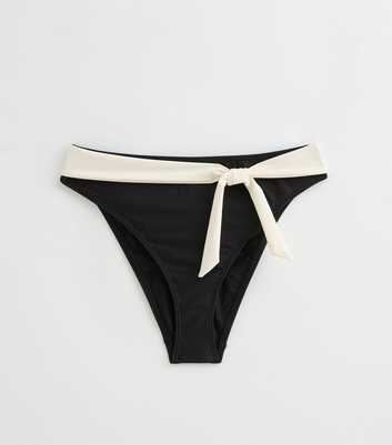 Black Contrast Trim High Waisted Bikini Bottoms