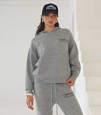 WKNDGIRL Grey Embroidered Knit Hoodie