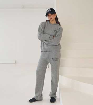 WKNDGIRL Grey Embroidered Wide Joggers