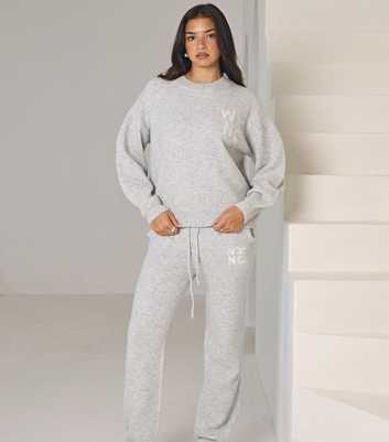 WKNDGIRL Grey Knit Logo Embroidered Joggers