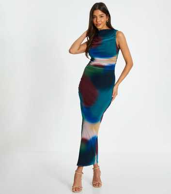 QUIZ Multicoloured Abstract Print Ruched Maxi Dress