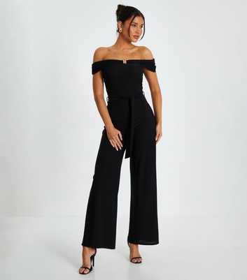 QUIZ Black Bardot Wide Leg Jumpsuit