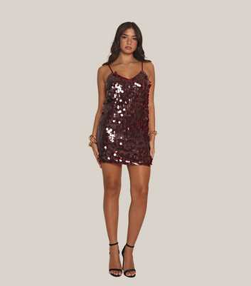 WKNDGIRL Burgundy Disk Sequin Slip Dress