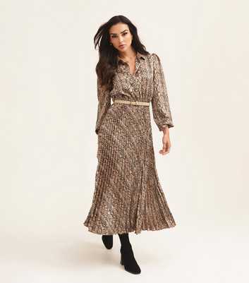 Gini London Brown Snakeskin Print Maxi Shirt Dress