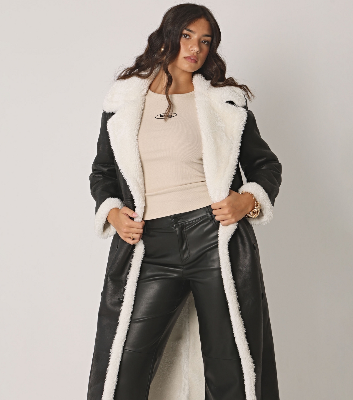 Women's Black Faux Shearling Longline Coat WKNDGIRL New Look