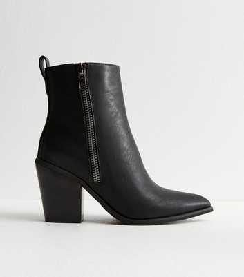 Black Pointed Faux Leather Ankle Boots