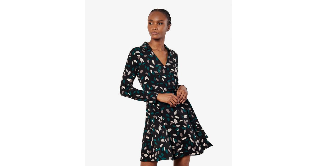 Apricot Black Leaf Print Wrap Mini Dress | New Look