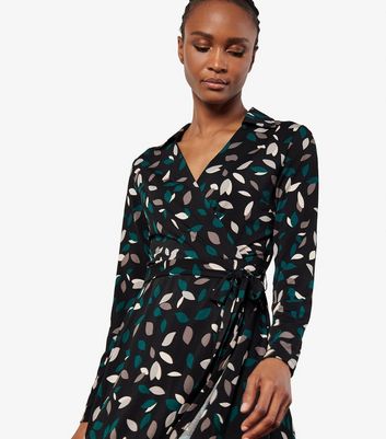 Apricot Black Leaf Print Wrap Mini Dress New Look