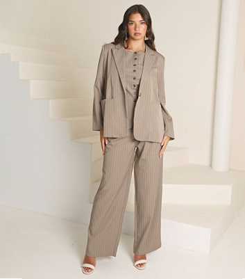 WKNDGIRL Brown Pinstripe Wide Leg Suit Trousers