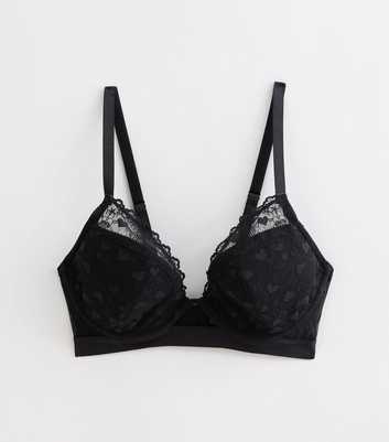 Black DD+ Heart Lace Padded Demi Bra