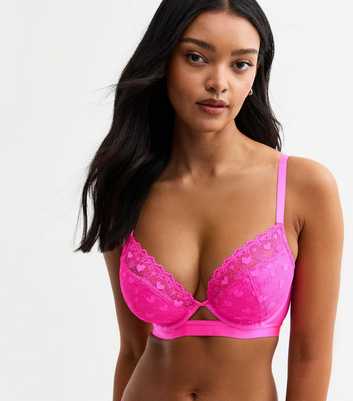 Pink DD+ Heart Lace Padded Demi Bra