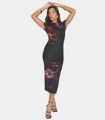 WKNDGIRL Black Floral Mesh Midi Dress