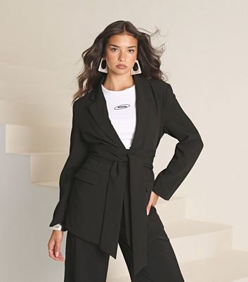 tie waist black blazer