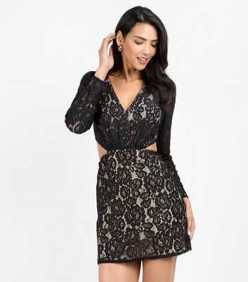 Little Mistress by Chloe Lewis Black Lace Cutout Mini Dress