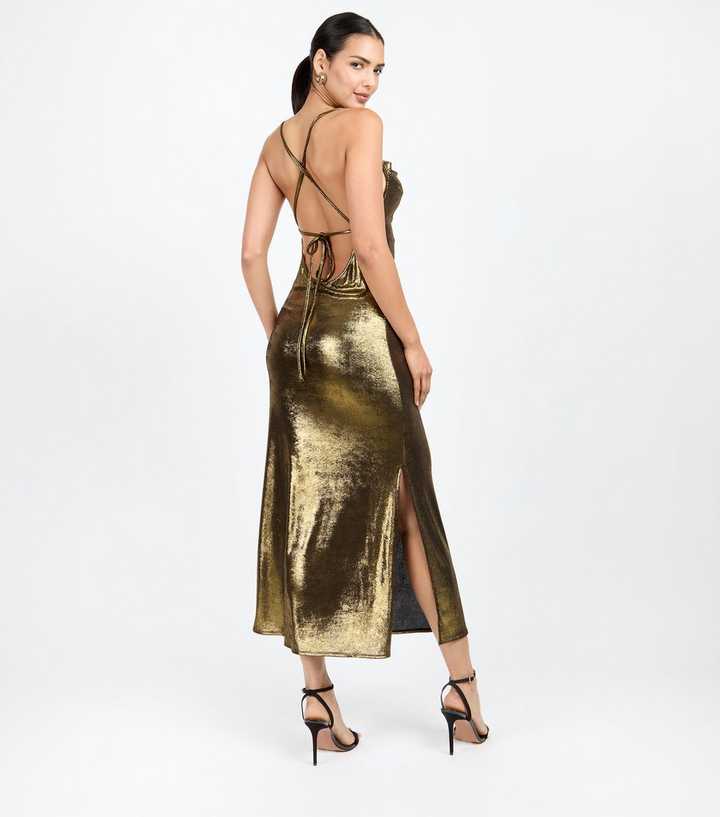 Little Mistress by Chloe Lewis Gold Cowl Neck Midi Dress | New Look