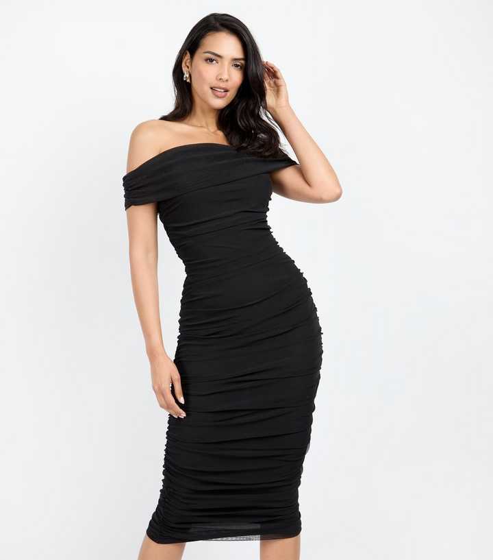 black mesh sweetheart dress Aiko Sweetheart-Neck Midaxi Dress in Black