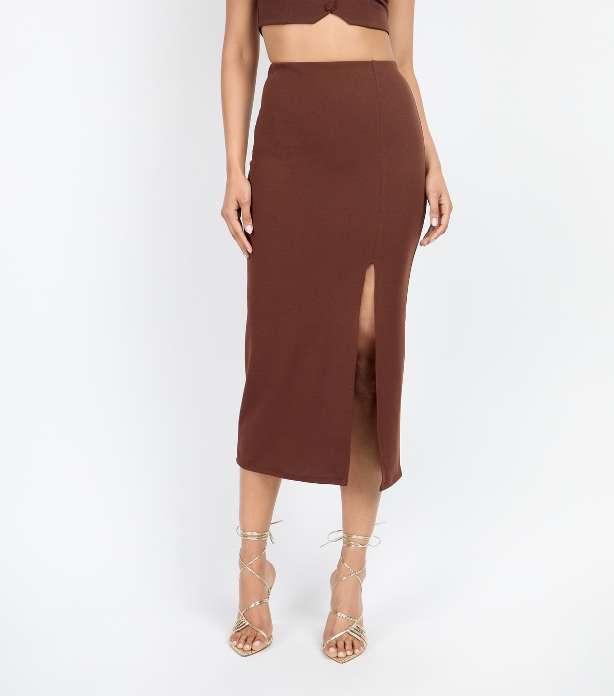 Women's Brown Split Midi Skirt Little Mistress New Look