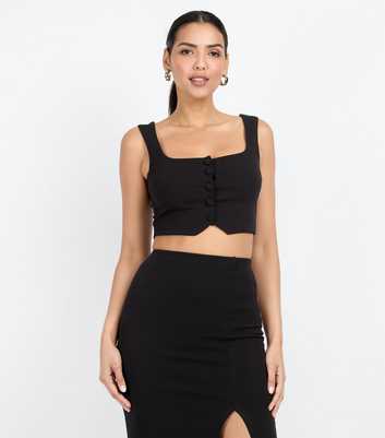 Little Mistress by Chloe Lewis Black Button Front Bralet Top