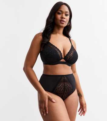 Curves Black Heart Lace High Waisted Briefs