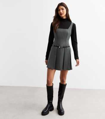 Dark Grey Square Neck Belted Mini Dress