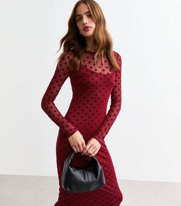 Long sleeve red polka dot dress best sale